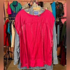 Reitmans Pink Metallic Shimmer Blouse Plus Size XL Short Sleeve P2P 24.5-25.5”